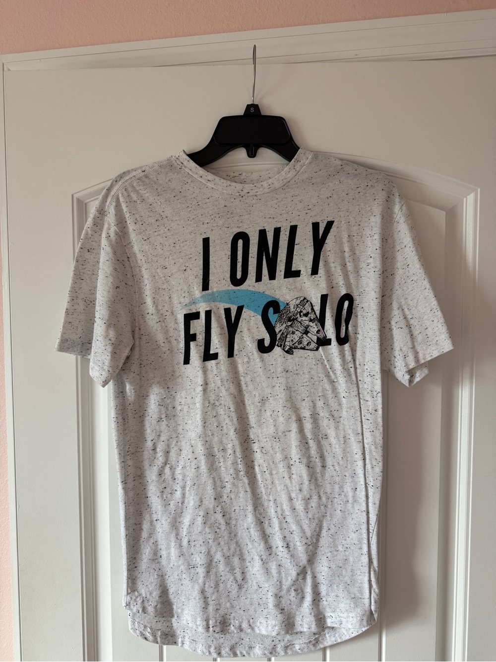 Star Wars Han Solo “I Only Fly Solo” Unisex White Speckled Graphic Tee (Disney)